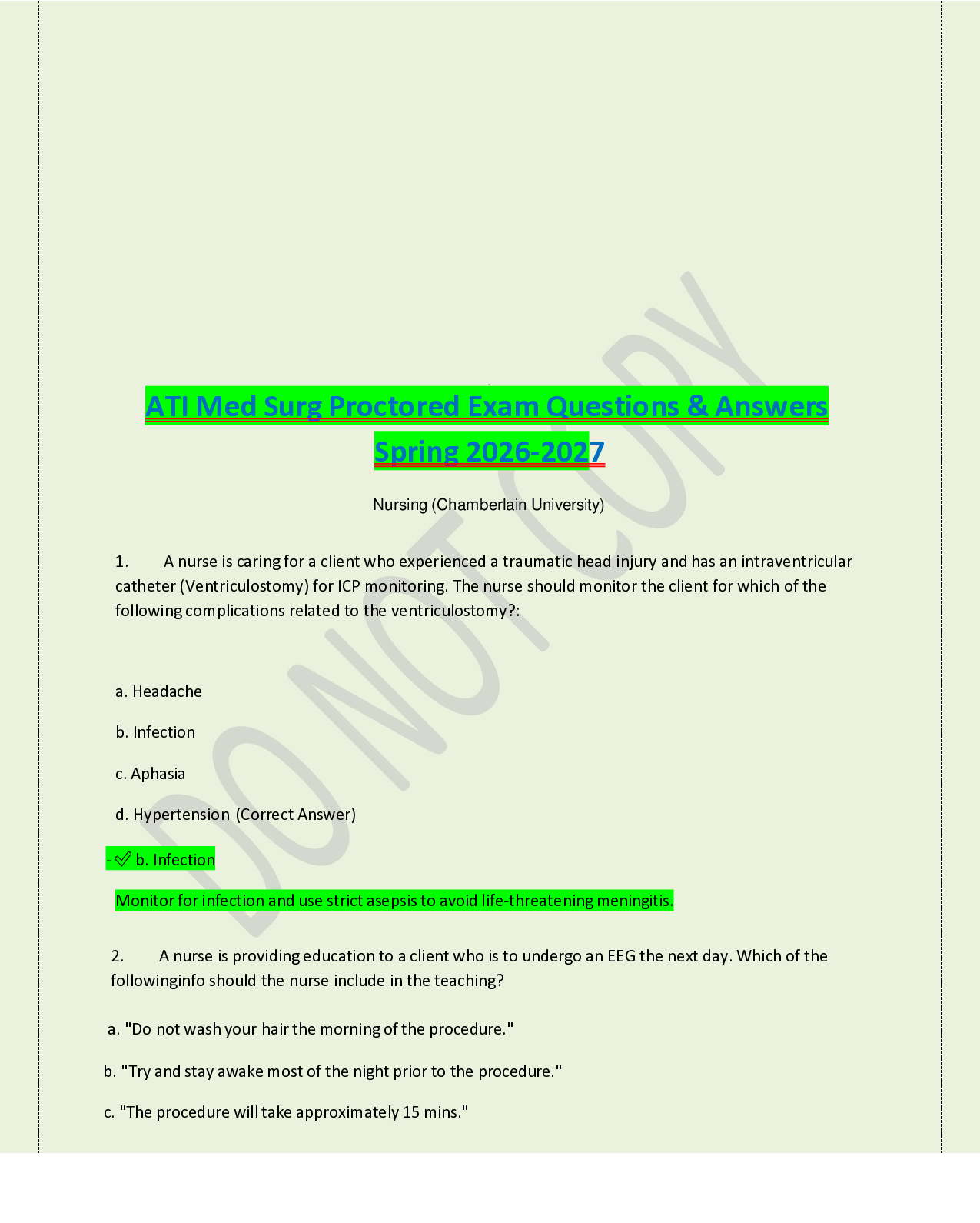 ATI Medical-Surgical Nursing Proctored Exam Questions & Answers