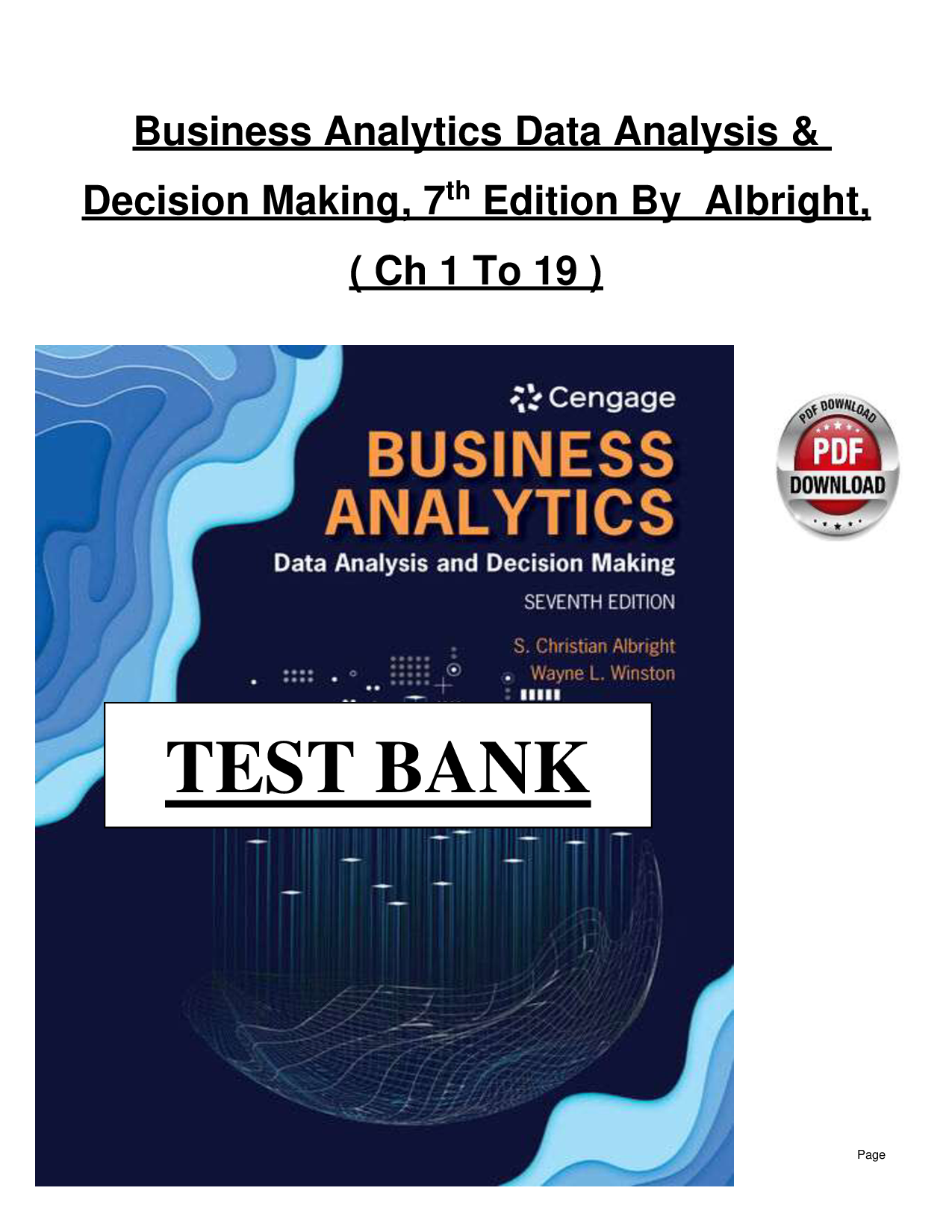 Business Analytics: Data Analysis & Decision Making, 7th Edition Test Bank