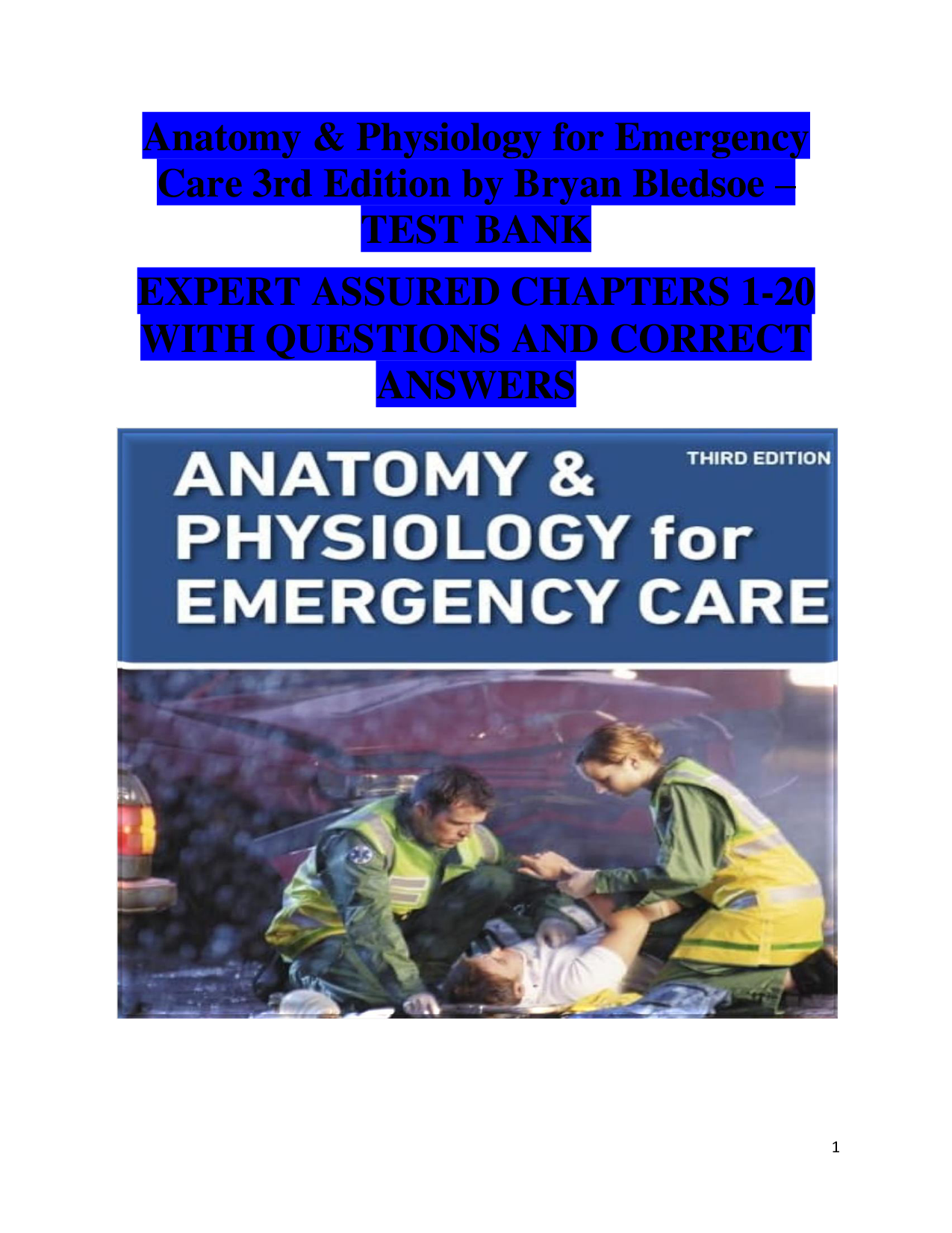Anatomy & Physiology for Emergency Care, 3rd Edition Test Bank