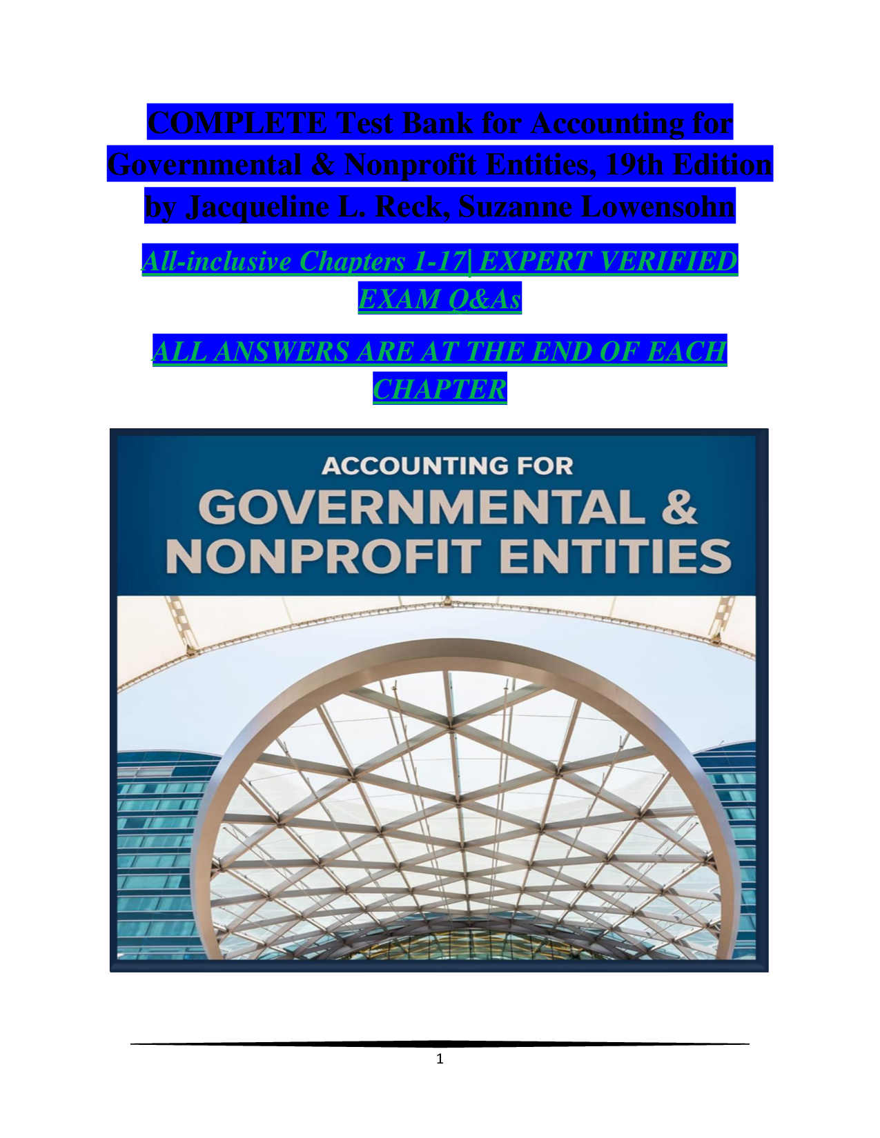 Accounting for Governmental & Nonprofit Entities, 19th Edition Test Bank