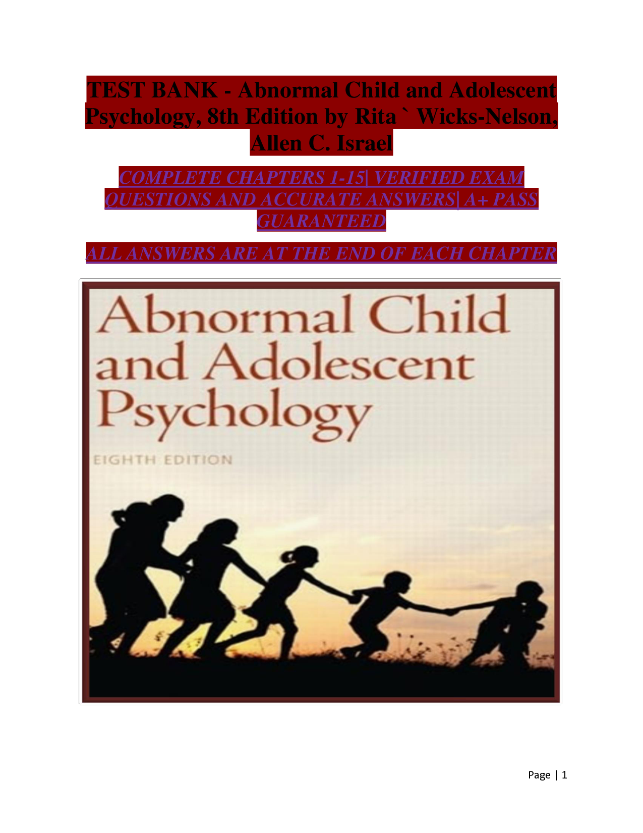 Abnormal Child and Adolescent Psychology, 8th Edition Test Bank