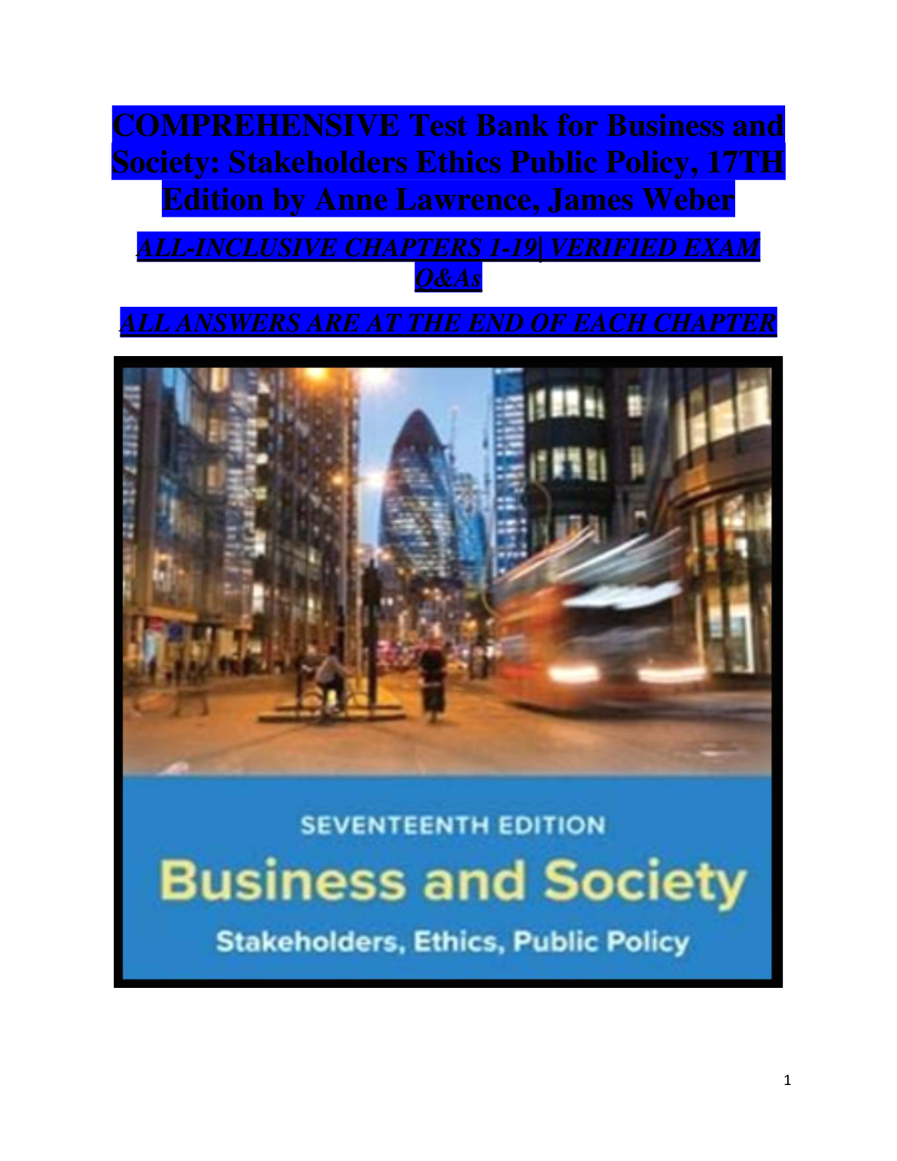 Business and Society: Stakeholders, Ethics, Public Policy, 17th Edition Test Bank