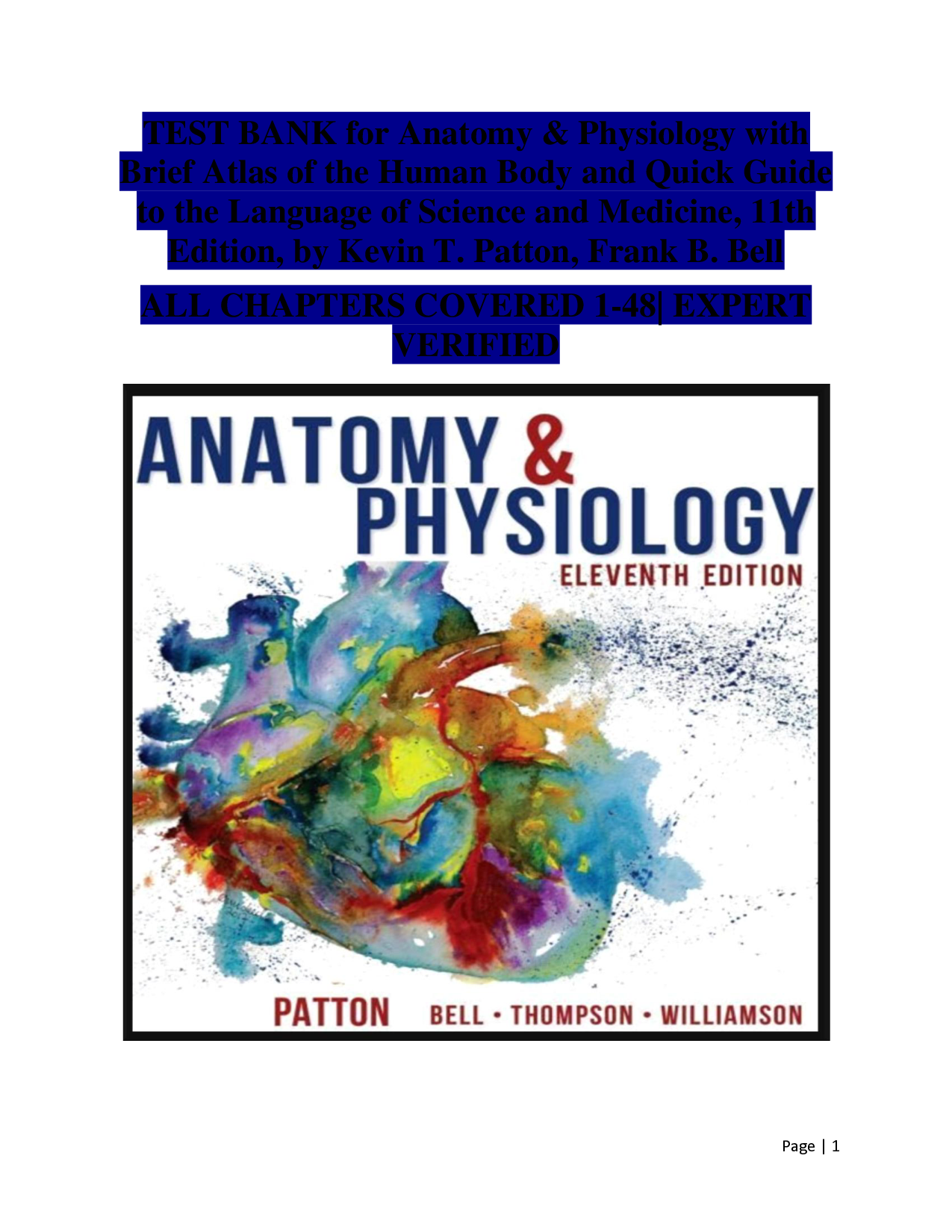 Anatomy & Physiology, 11th Edition Test Bank by Patton