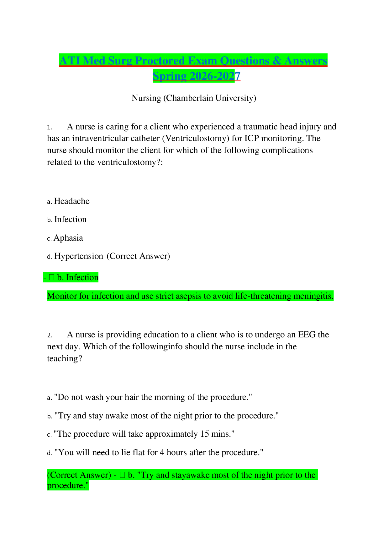 ATI Medical-Surgical Nursing Proctored Exam 2026-2027 Questions & Answers