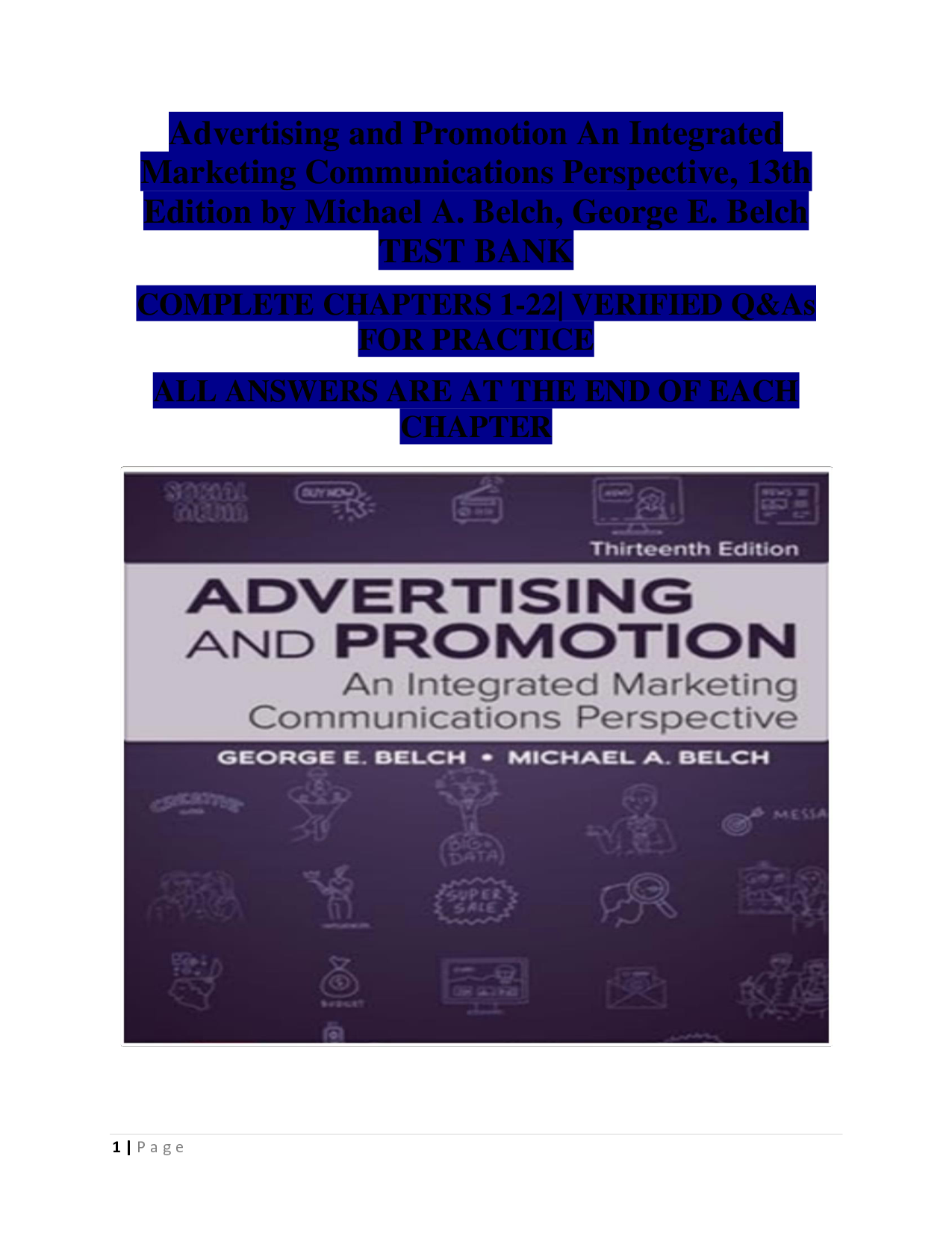 Advertising and Promotion: An Integrated Marketing Communications Perspective, 13th Edition Test Bank