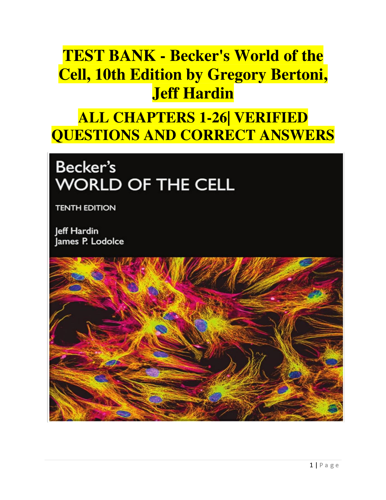 Becker's World of the Cell, 10th Edition Test Bank