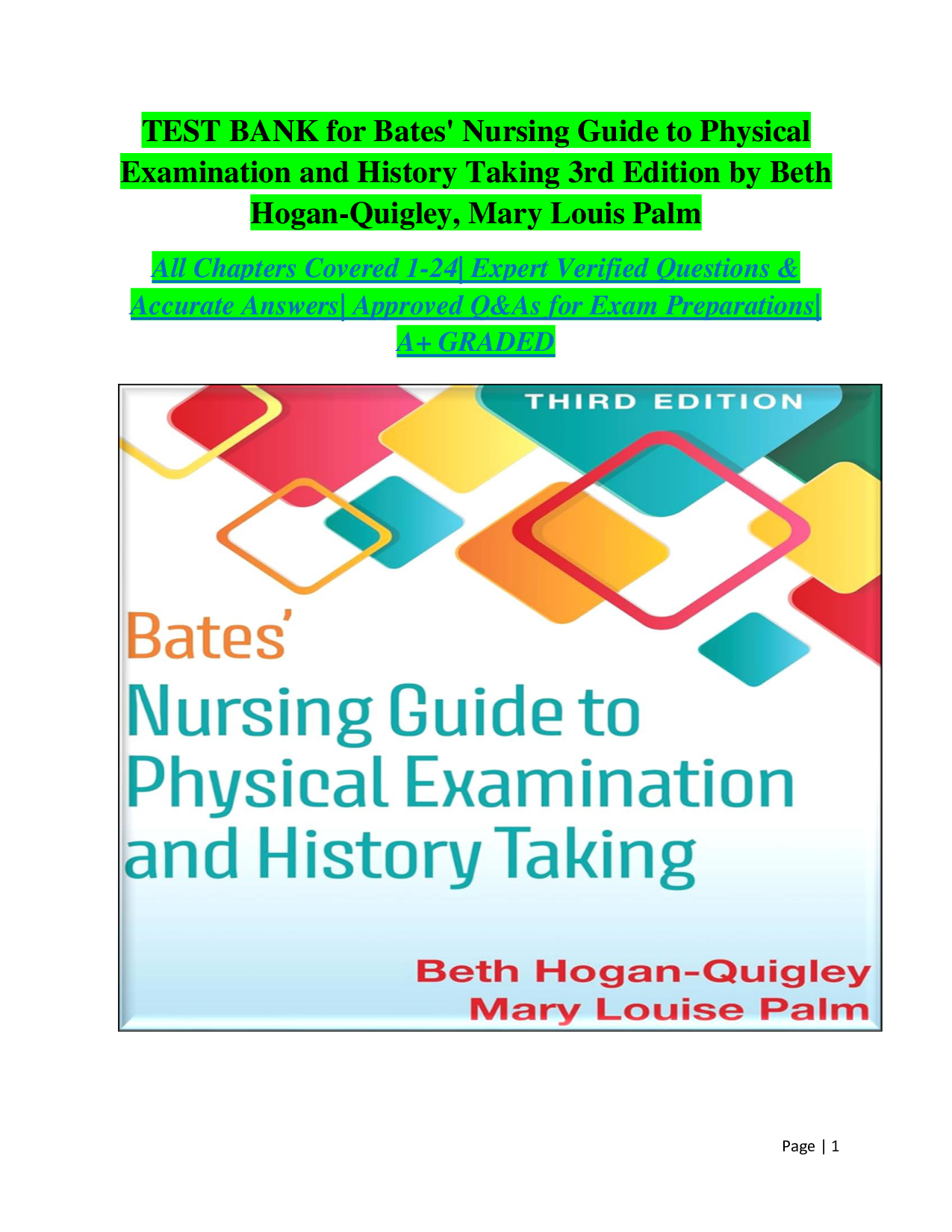 Bates' Nursing Guide to Physical Examination and History Taking, 3rd Edition Test Bank