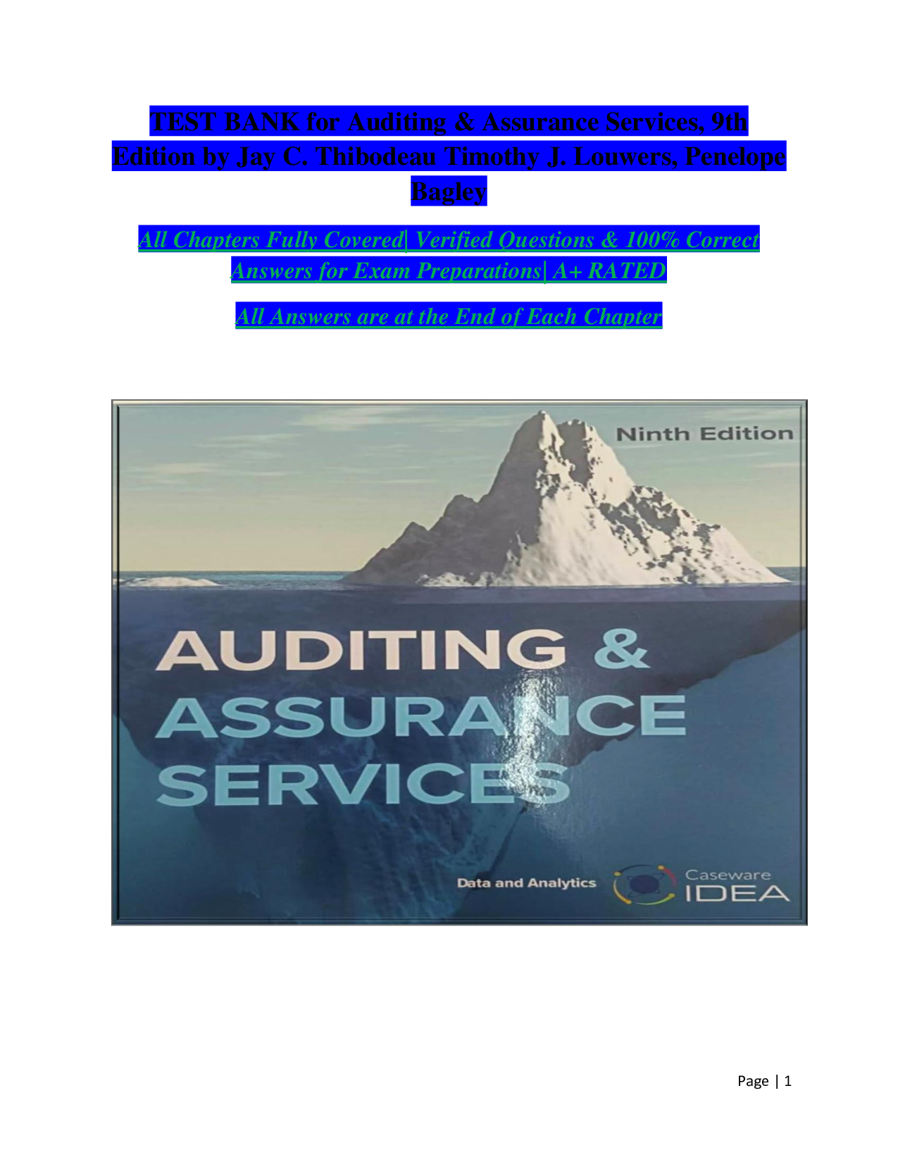 Auditing & Assurance Services, 9th Edition Test Bank