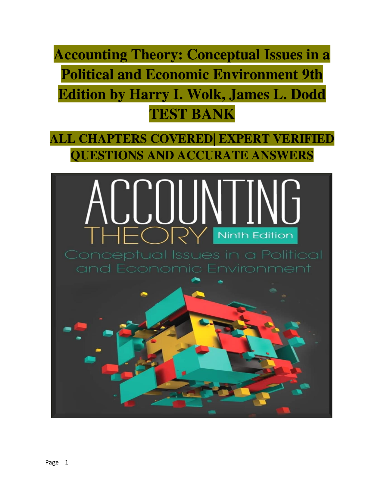 Accounting Theory: Conceptual Issues in a Political and Economic Environment, 9th Edition Test Bank